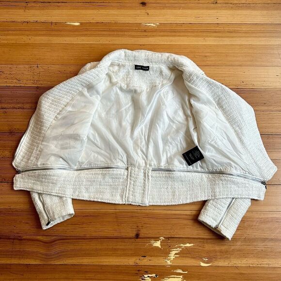 Love Token Tweed Moto Jacket in Ivory. Size M. - Picture 3 of 13
